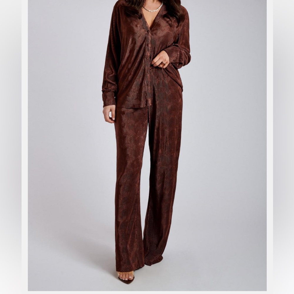 Meshki, Pleated Wide Leg Trouser and Top- Chocolate.